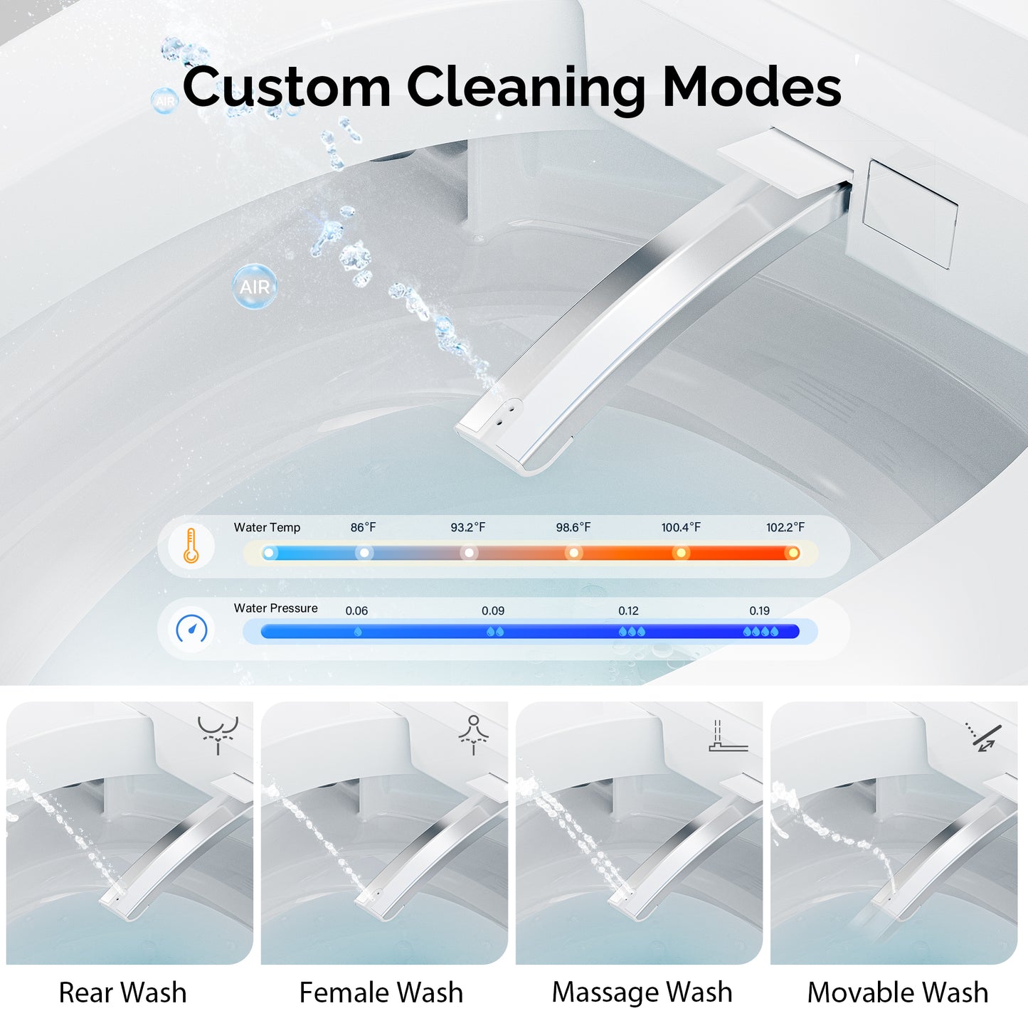Smart Toilet with Bidet, Auto Open/Close Lid, Auto Sensor Flush, Elongated Heated Seat, Warm Water, Dryer,Hands-free Flush, White