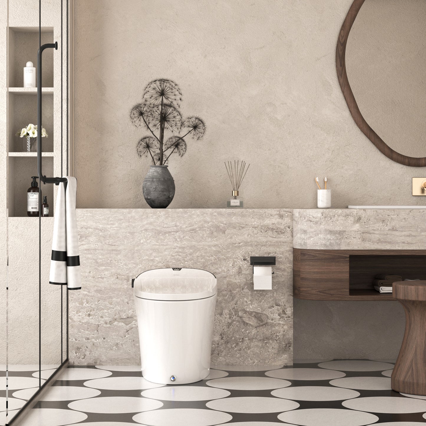 AKNIRL Y002S Smart Bidet Toilet with Built-in Tank, Powerful Flushing, Instant Warm Water, Heater Seat, Auto Deodorization, Air Dryer, Night Light,